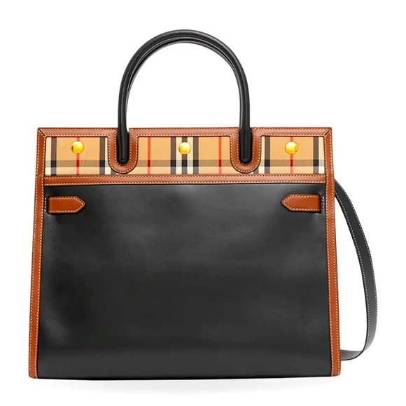 BURBERRY Logo Vintage Check Black Leather Small Title Crossbody Shoulder Handbag - Picture 14 of 16